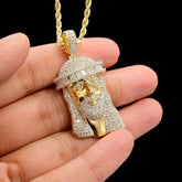 10k Yellow Gold 1.91CT Round/Baguette Diamond Jesus Head Charm 7.6g Mens Pendant